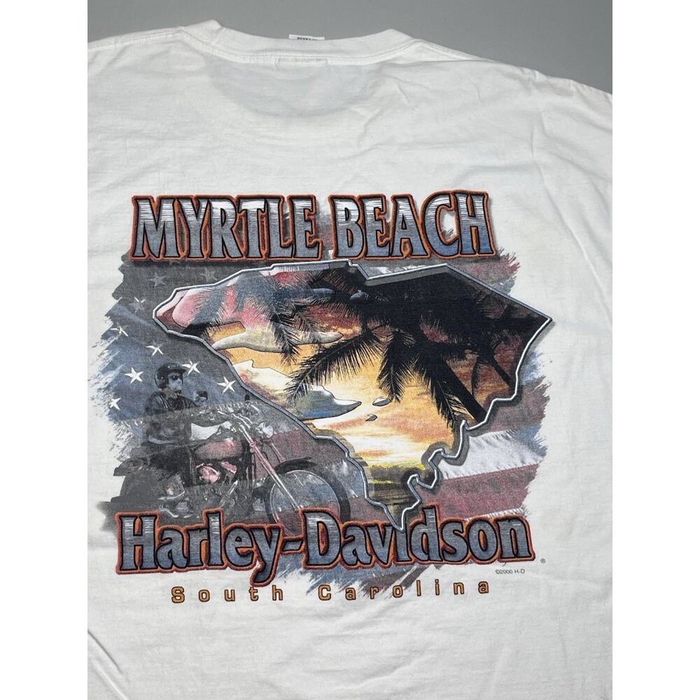 Harley Davidson Myrtle Beach 2000 Graphic Print Biker T-Shirt, Men's  XXL, White